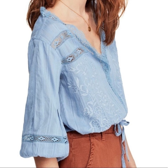 Free People Follow Your Heart Embroidered Crop Balloon Sleeve Top XS - Picture 4 of 11